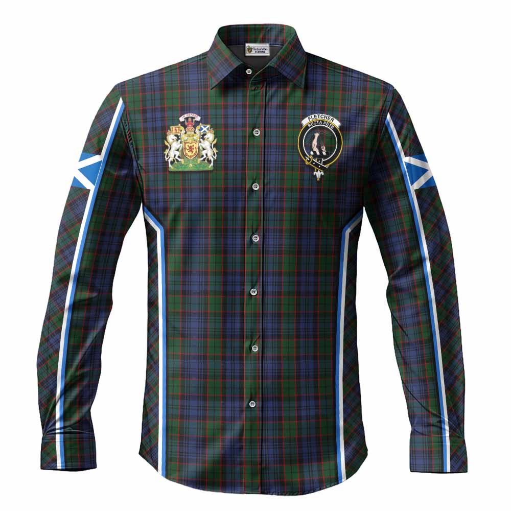 Fletcher Tartan Crest Long Sleeve Button Shirts Scotland Coat of Arm Flag Style - Tartan Vibes Clothing