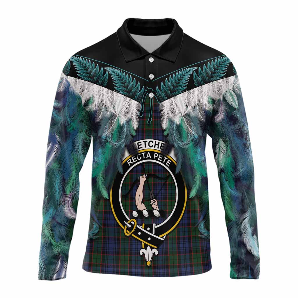 Fletcher Tartan Crest Long Sleeve Polo Shirt New Zealand Maori Korowai Cloak