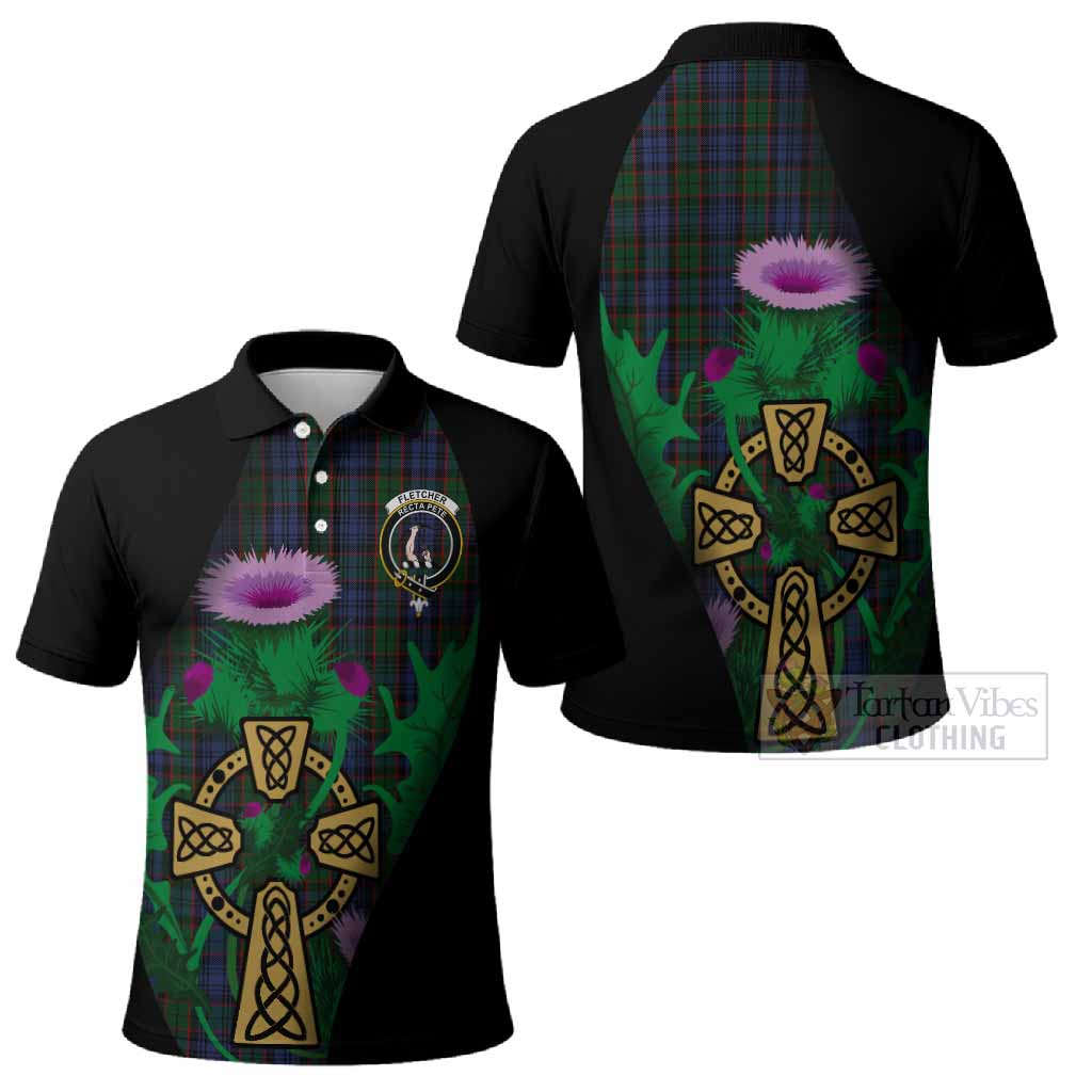 Fletcher Tartan Crest Polo Shirt Celtic Cross Thistle Flowers
