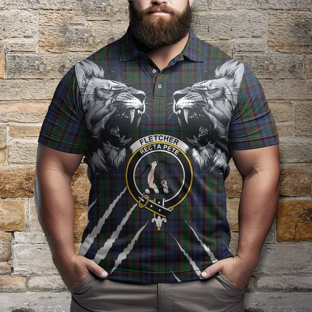 Fletcher Tartan Crest Polo Shirt Ferocious Lion Style
