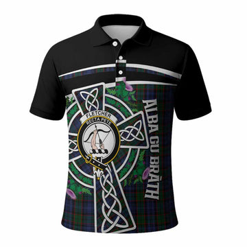 Fletcher Tartan Crest Polo Shirt Scottish Thistle Celtic Cross Alba Gu Brath