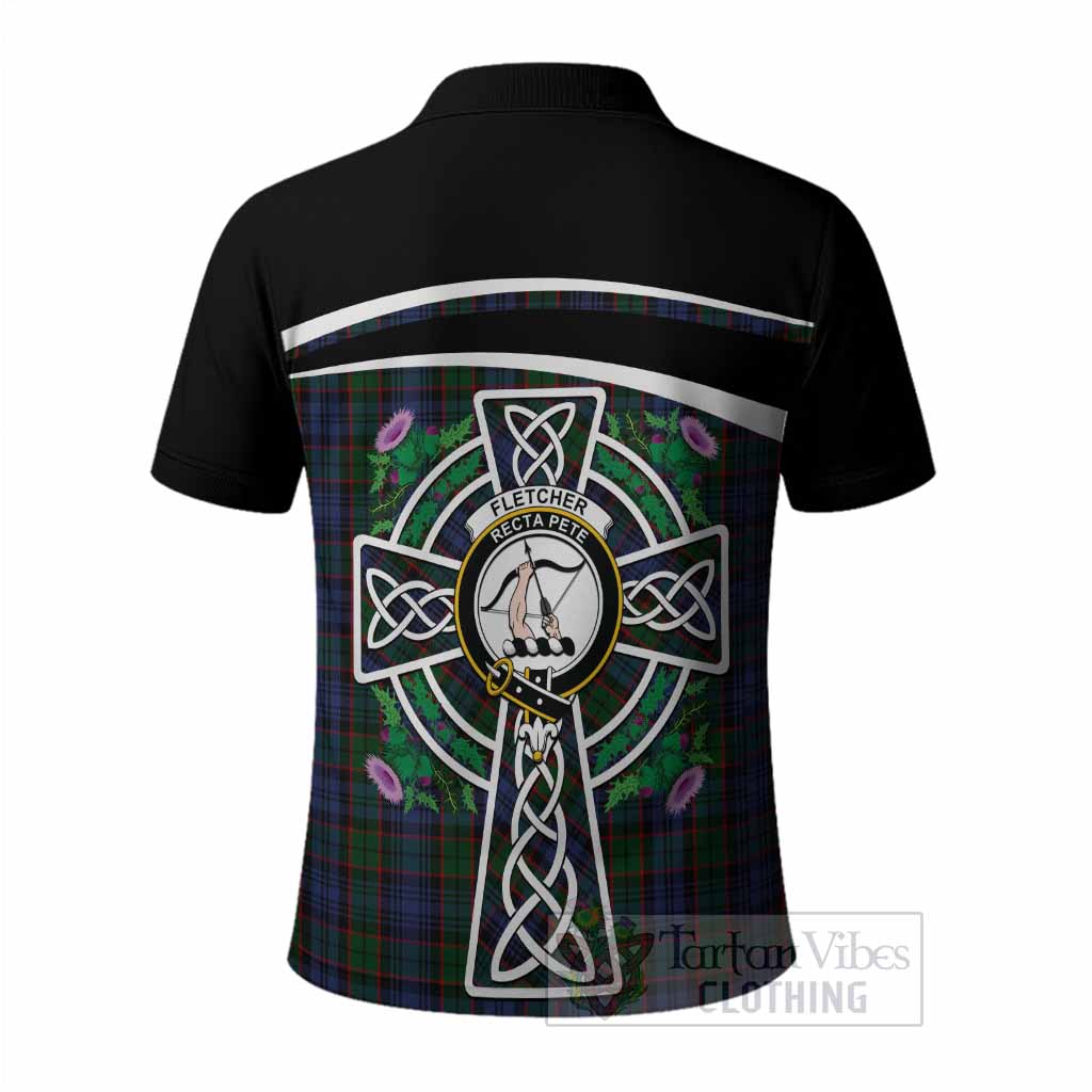 Fletcher Tartan Crest Polo Shirt Scottish Thistle Celtic Cross Alba Gu Brath