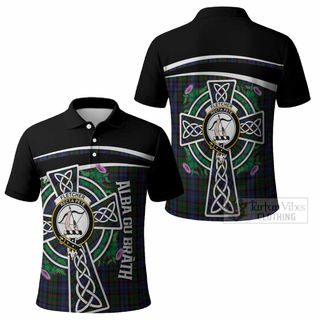 Fletcher Tartan Crest Polo Shirt Scottish Thistle Celtic Cross Alba Gu Brath