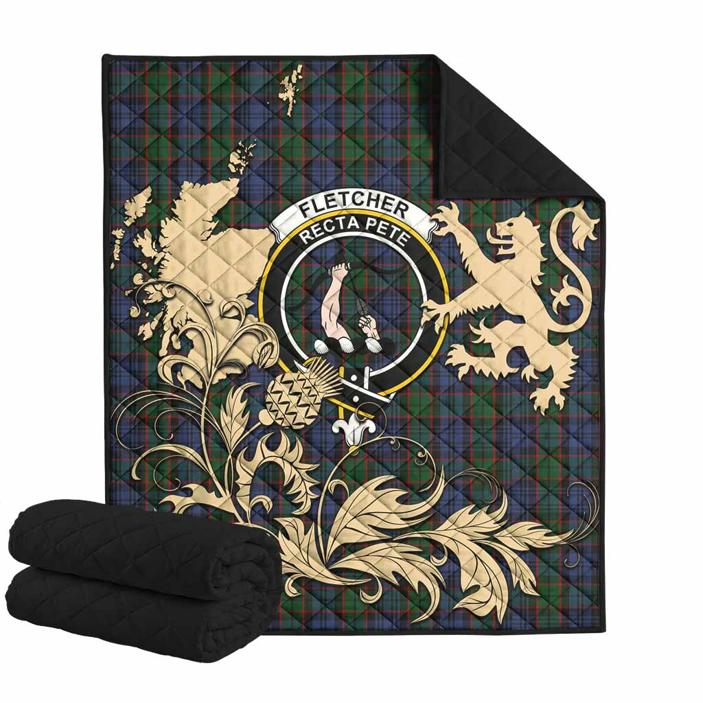 Fletcher Tartan Crest Premium Quilt with Scottish Iconic Symbols 