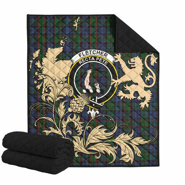 Fletcher Tartan Crest Premium Quilt with Scottish Iconic Symbols 