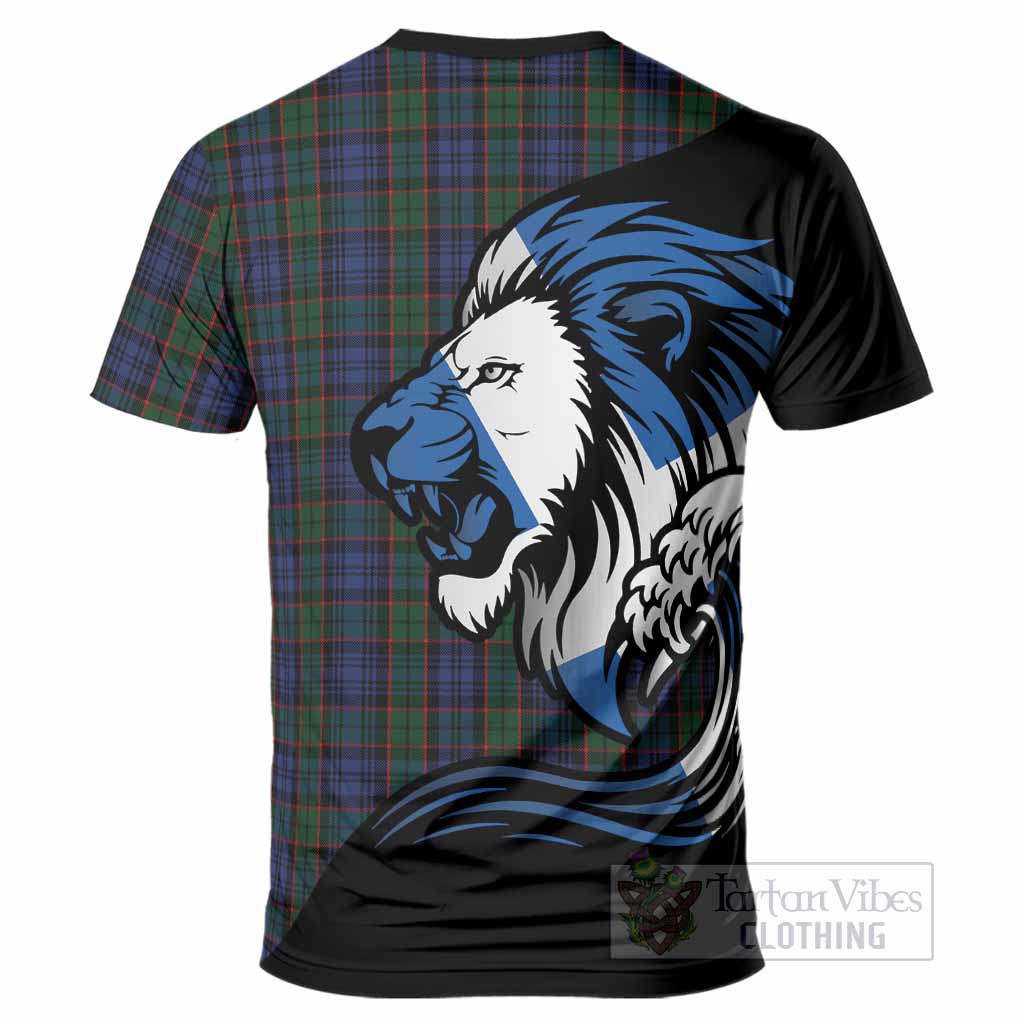 Fletcher Tartan Crest T-Shirt Scottish Golden Lions Wave Flow