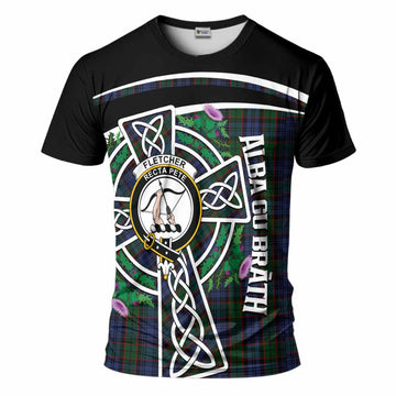 Fletcher Tartan Crest T-Shirt Scottish Thistle Celtic Cross Alba Gu Brath