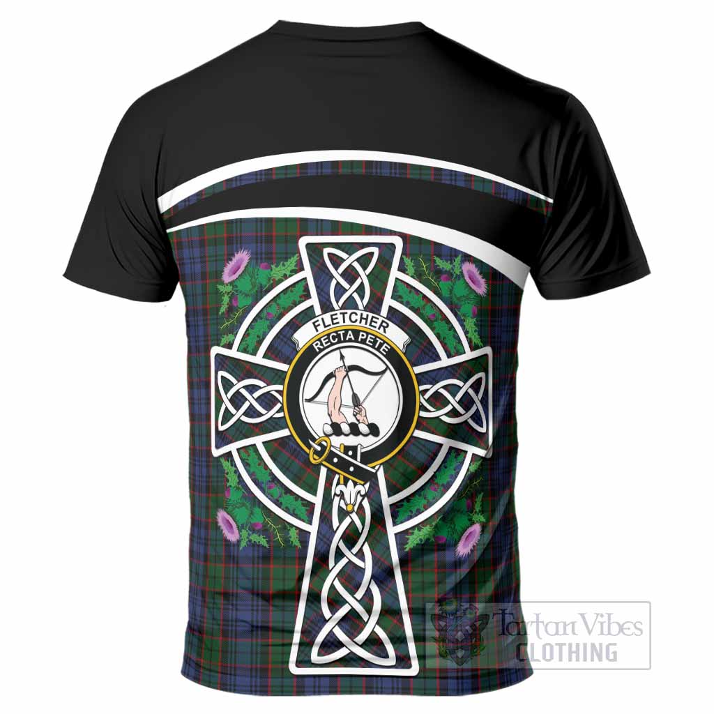 Fletcher Tartan Crest T-Shirt Scottish Thistle Celtic Cross Alba Gu Brath