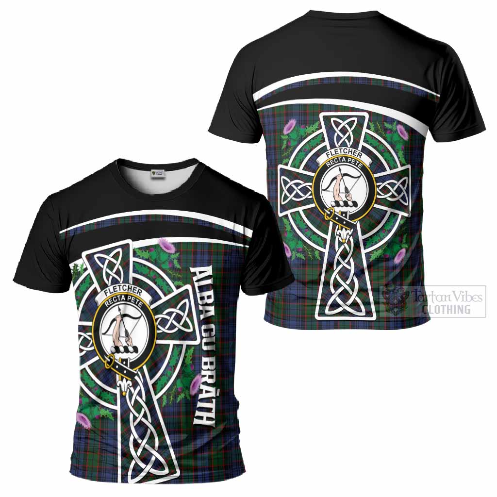 Fletcher Tartan Crest T-Shirt Scottish Thistle Celtic Cross Alba Gu Brath