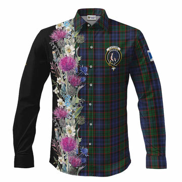 Fletcher Tartan Crest Thistle Floral Long Sleeve Button Shirts Men's Shirt S - Tartan Vibes Clothing