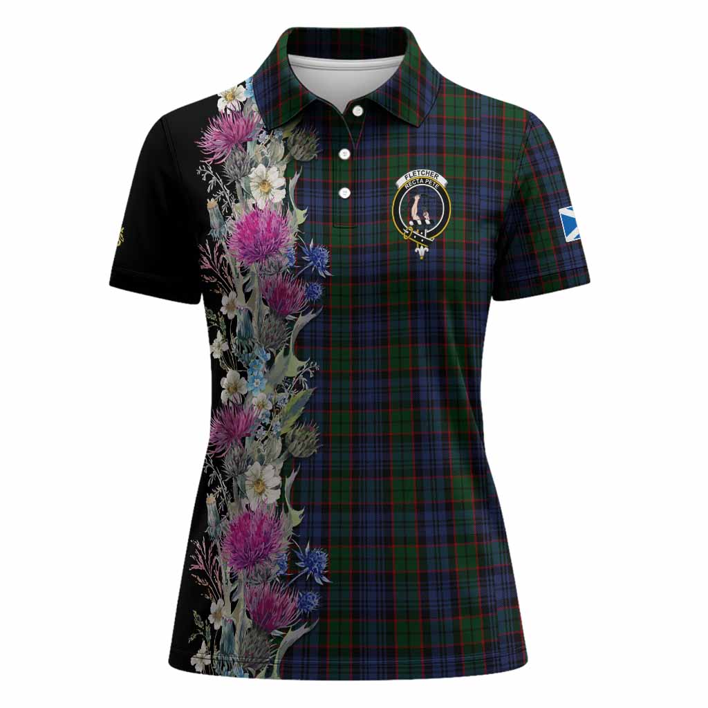 Fletcher Tartan Crest Thistle Floral Women Polo Shirt