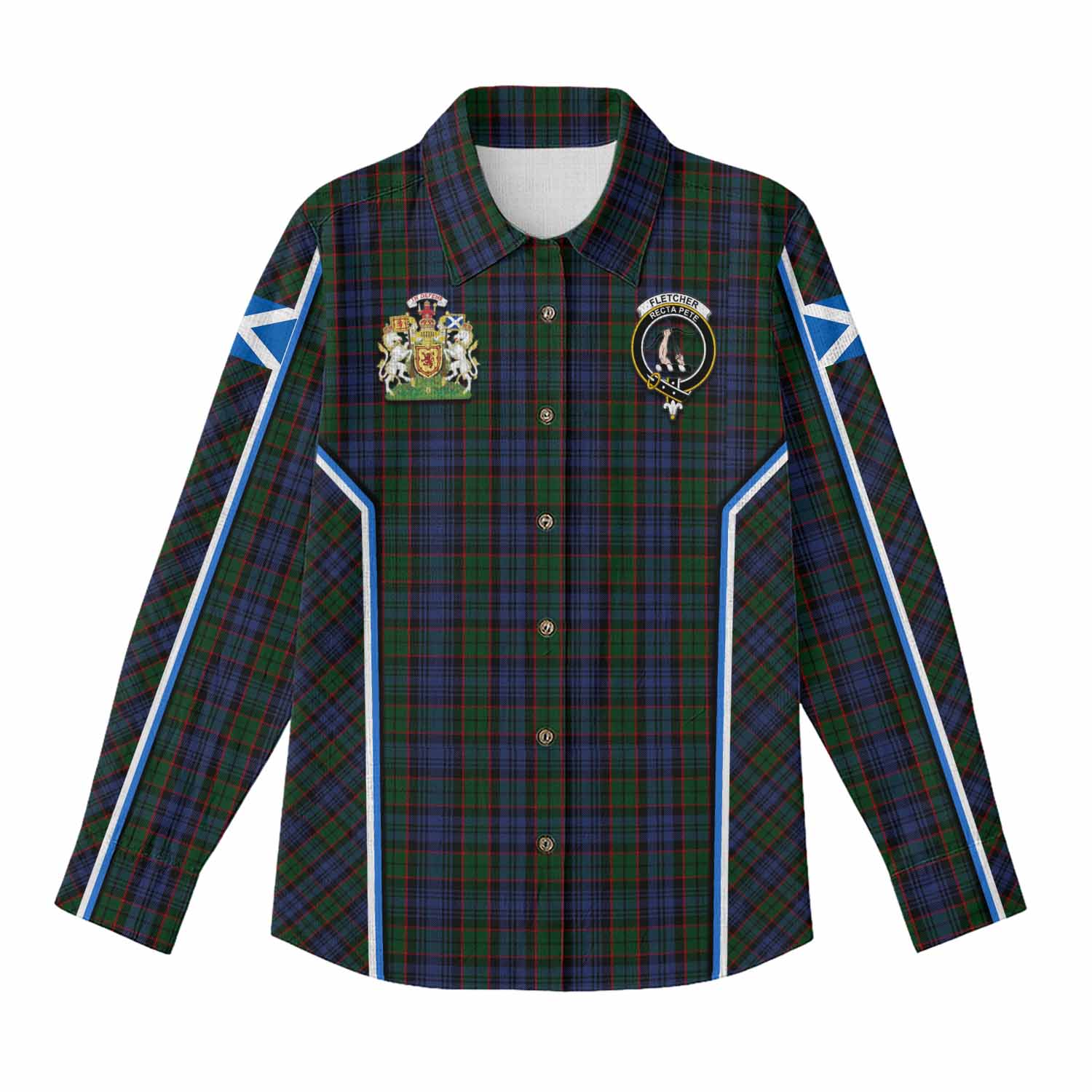 Fletcher Tartan Crest Women Casual Shirt Scotland Coat of Arm Flag Style - Tartan Vibes Clothing