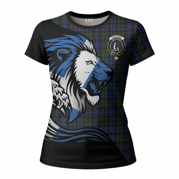 Fletcher Tartan Crest Women T shirt Scottish Golden Lions Wave Flow