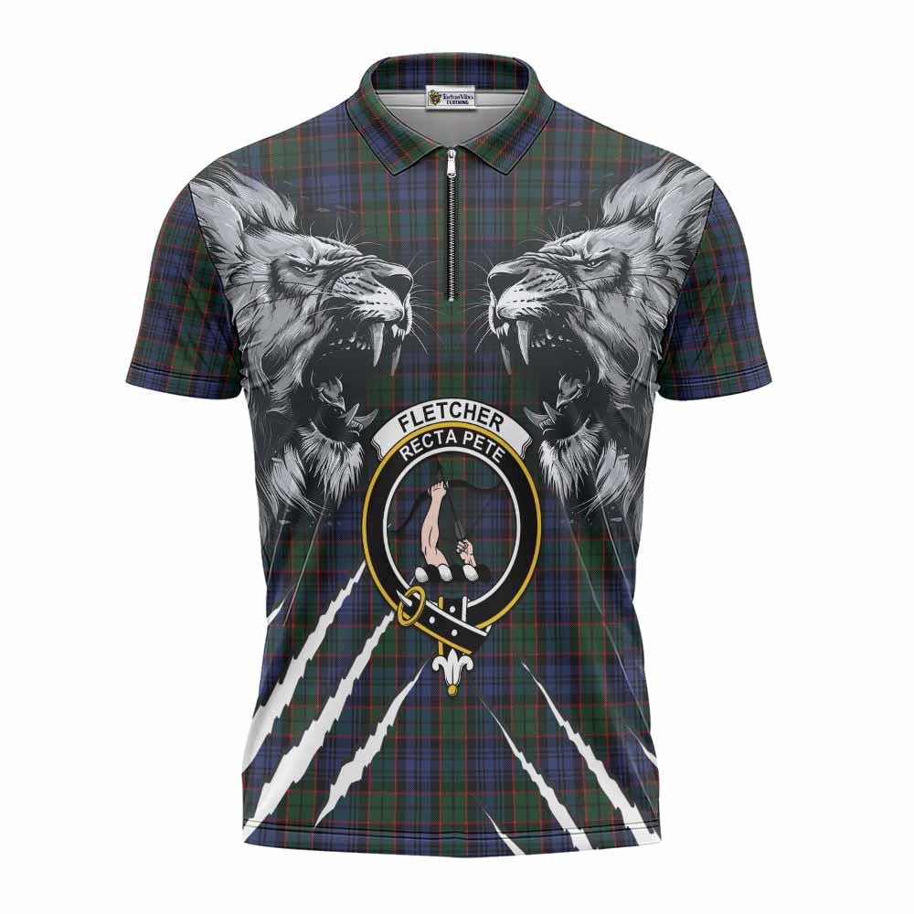 Fletcher Tartan Crest Zipper Polo Shirt Ferocious Lion Style