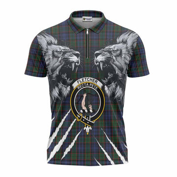 Fletcher Tartan Crest Zipper Polo Shirt Ferocious Lion Style