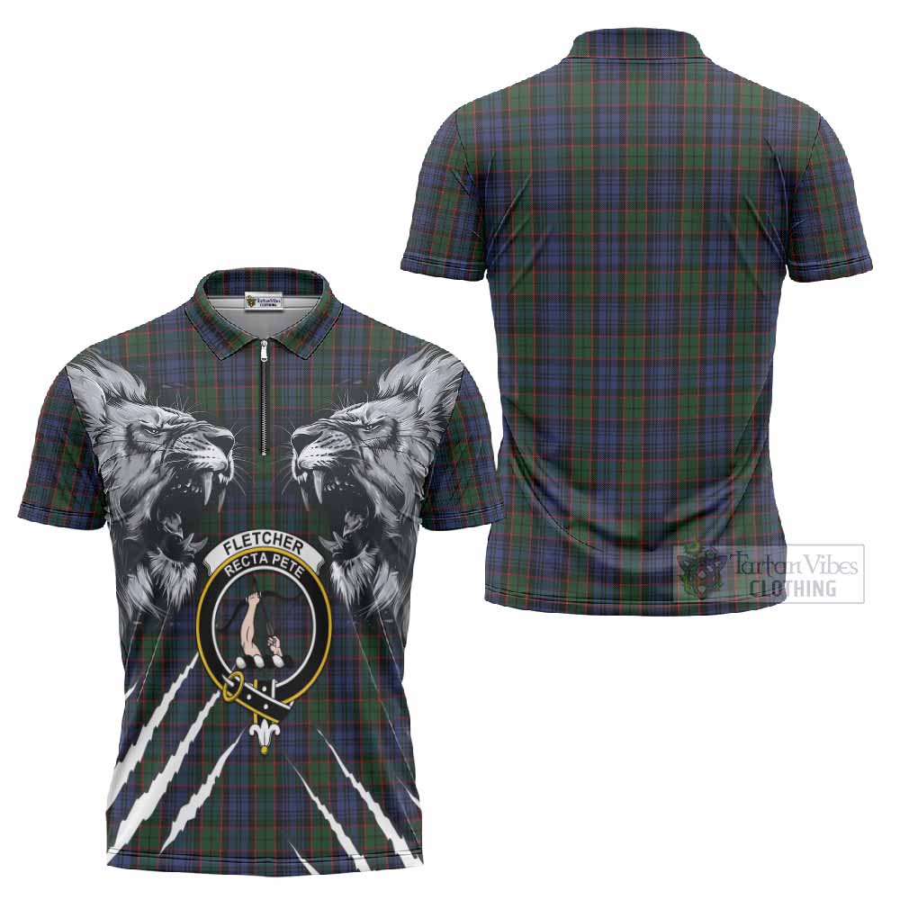 Fletcher Tartan Crest Zipper Polo Shirt Ferocious Lion Style