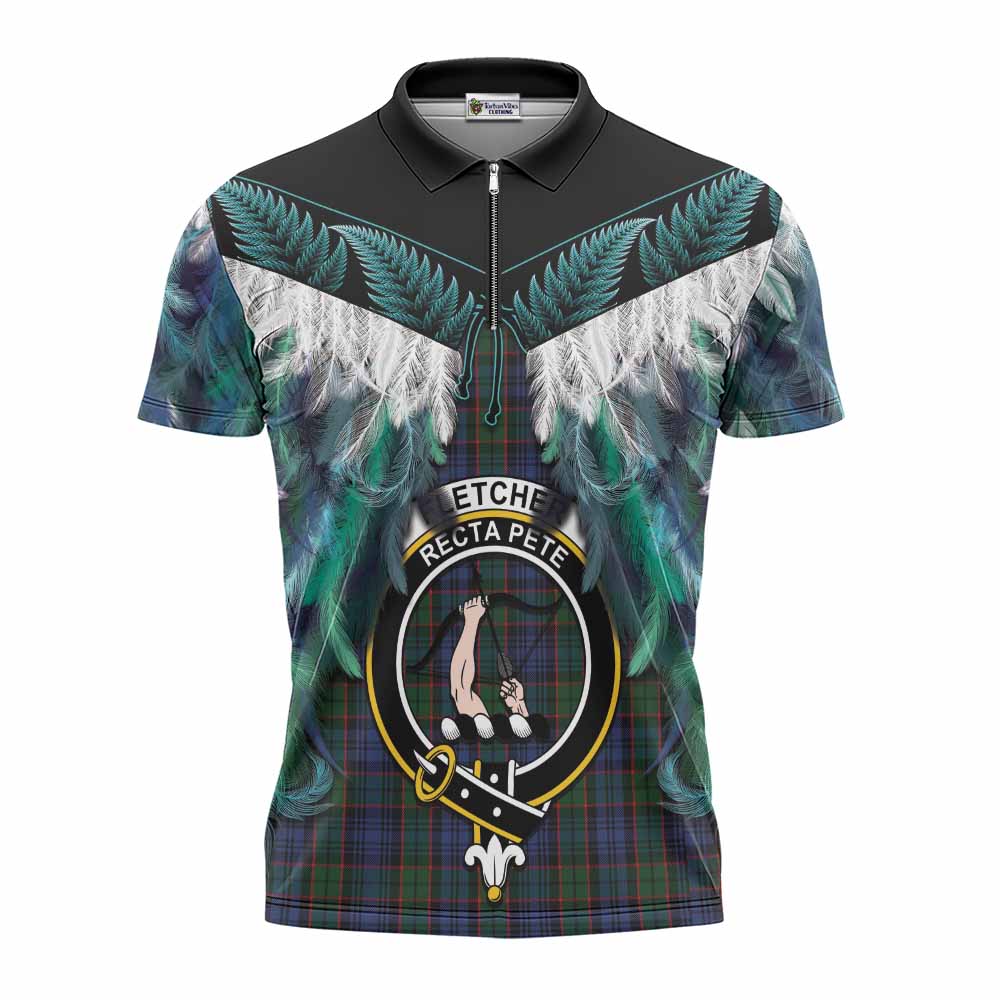 Fletcher Tartan Crest Zipper Polo Shirt New Zealand Maori Korowai Cloak