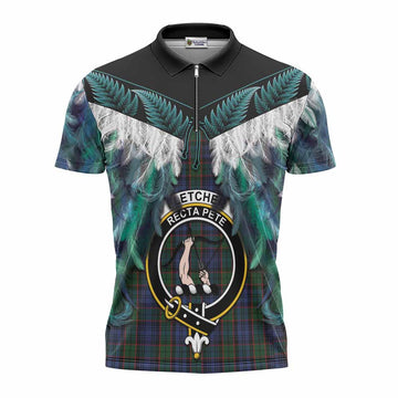 Fletcher Tartan Crest Zipper Polo Shirt New Zealand Maori Korowai Cloak