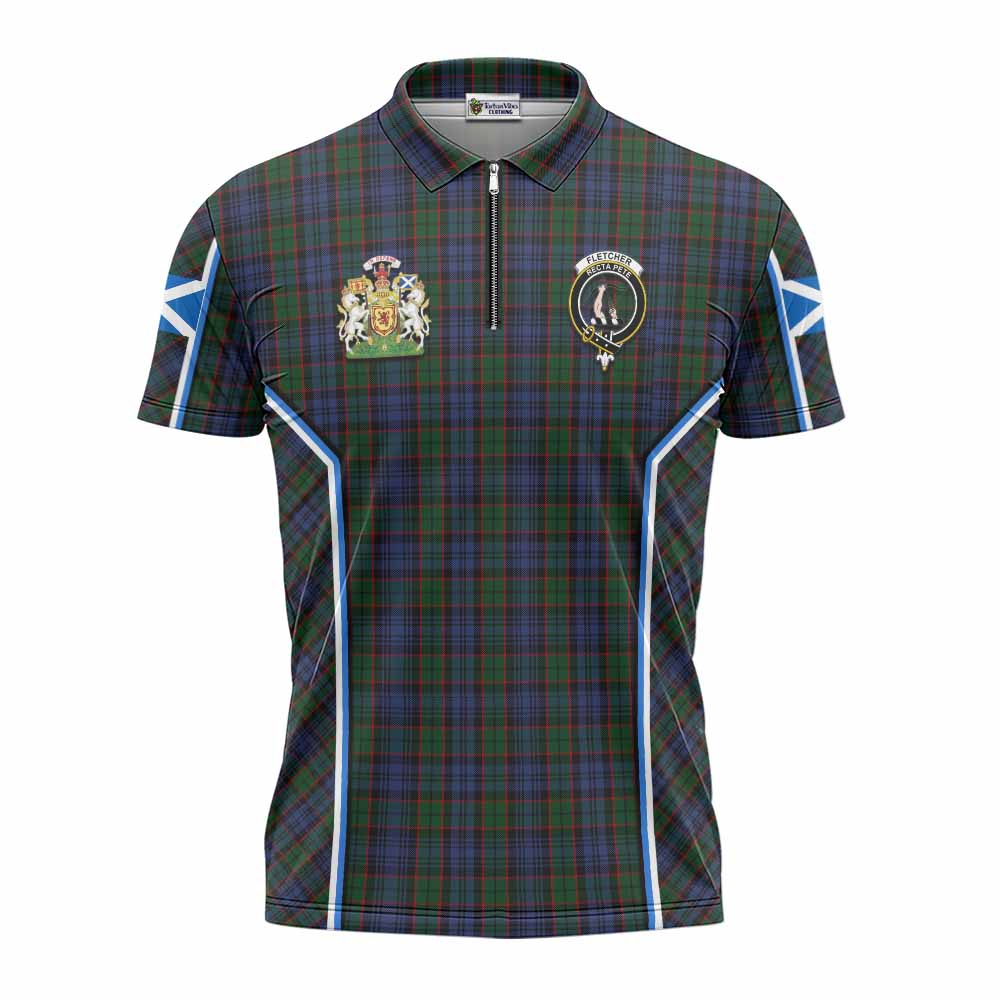 Fletcher Tartan Crest Zipper Polo Shirt Scotland Coat of Arm Flag Style - Tartan Vibes Clothing