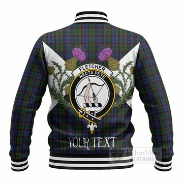 Fletcher Tartan Family Crest Baseball Jacket Scottish Burns Night Thistle Floral