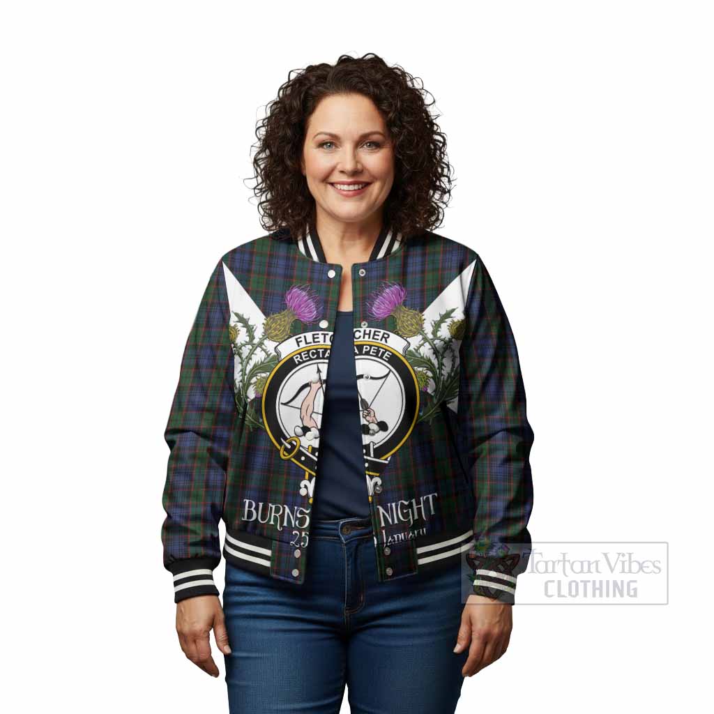 Fletcher Tartan Family Crest Baseball Jacket Scottish Burns Night Thistle Floral