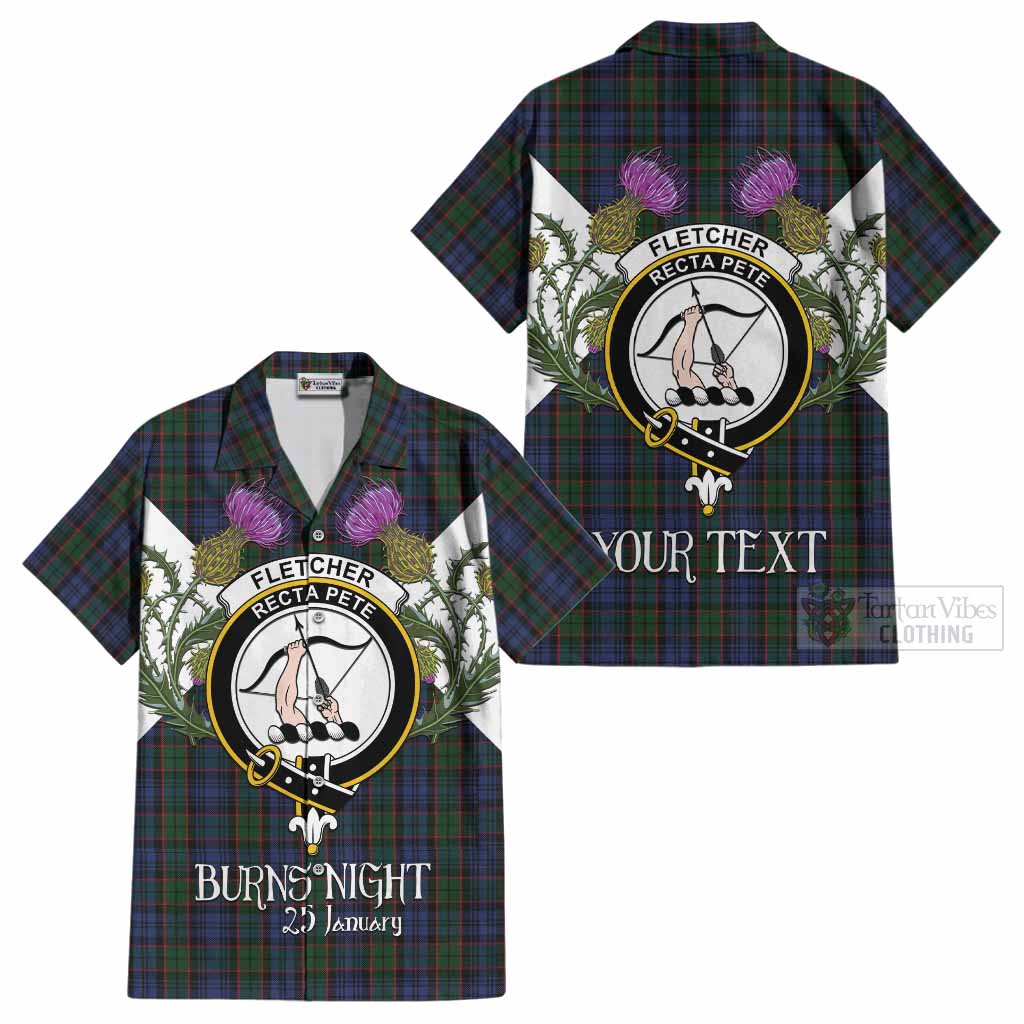 Fletcher Tartan Family Crest Cotton Hawaiian Shirt Scottish Burns Night Thistle Floral