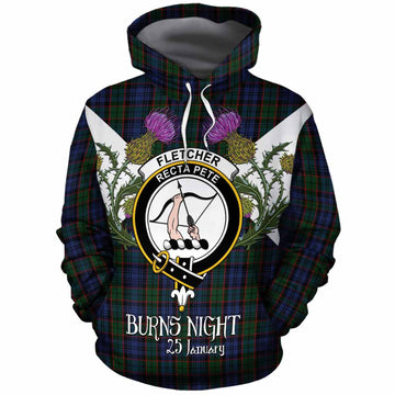 Fletcher Tartan Family Crest Cotton Hoodie Scottish Burns Night Thistle Floral