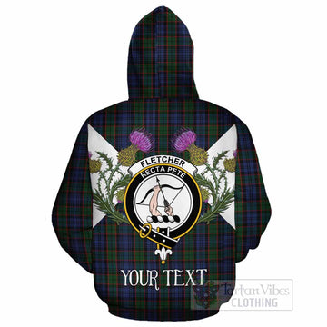 Fletcher Tartan Family Crest Cotton Hoodie Scottish Burns Night Thistle Floral