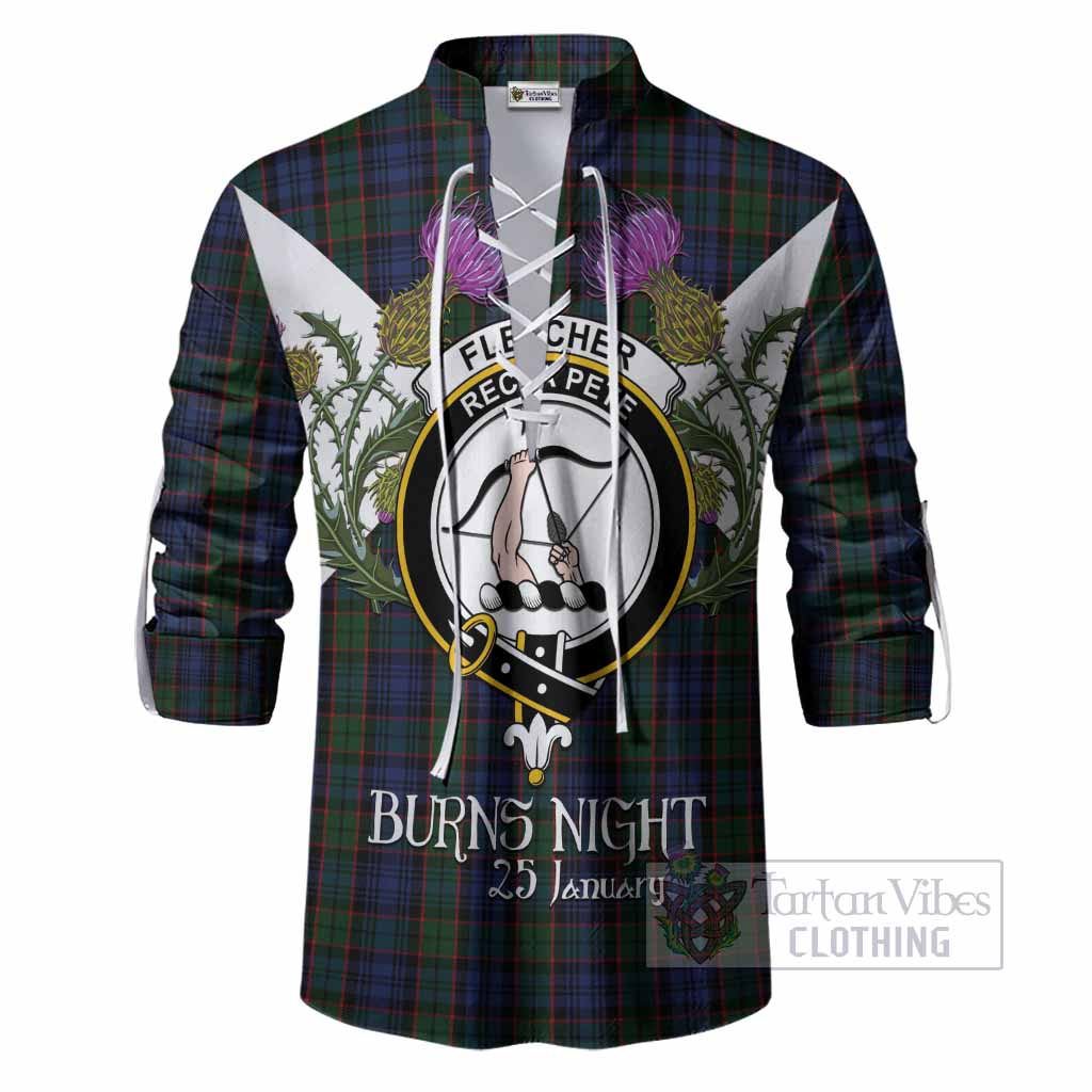 Fletcher Tartan Family Crest Ghillie Shirt Scottish Burns Night Thistle Floral