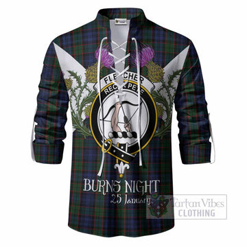 Fletcher Tartan Family Crest Ghillie Shirt Scottish Burns Night Thistle Floral