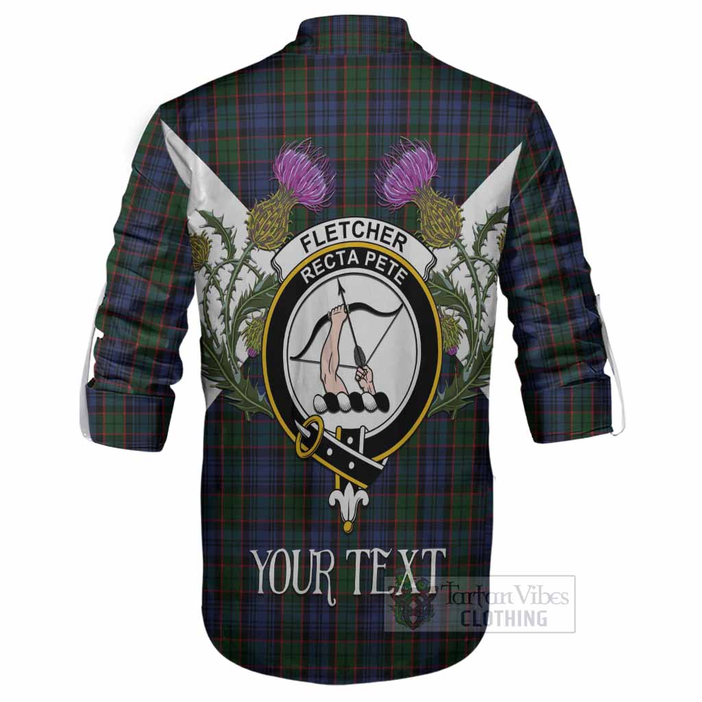 Fletcher Tartan Family Crest Ghillie Shirt Scottish Burns Night Thistle Floral