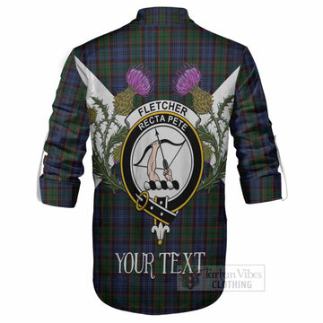 Fletcher Tartan Family Crest Ghillie Shirt Scottish Burns Night Thistle Floral