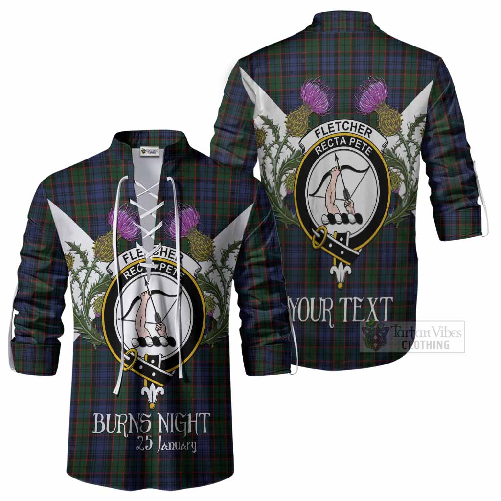 Fletcher Tartan Family Crest Ghillie Shirt Scottish Burns Night Thistle Floral