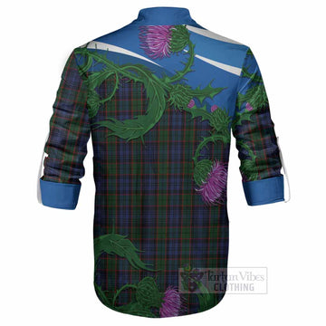 Fletcher Tartan Family Crest Ghillie Shirt Thistle in Minimalism