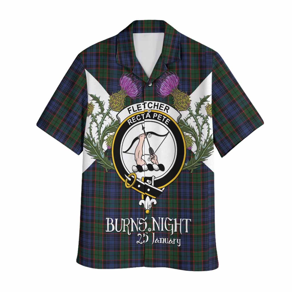 Fletcher Tartan Family Crest Hawaiian Shirt Scottish Burns Night Thistle Floral