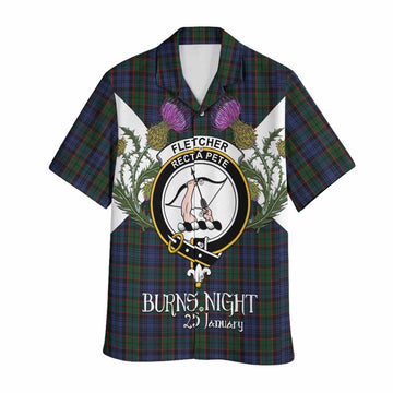 Fletcher Tartan Family Crest Hawaiian Shirt Scottish Burns Night Thistle Floral
