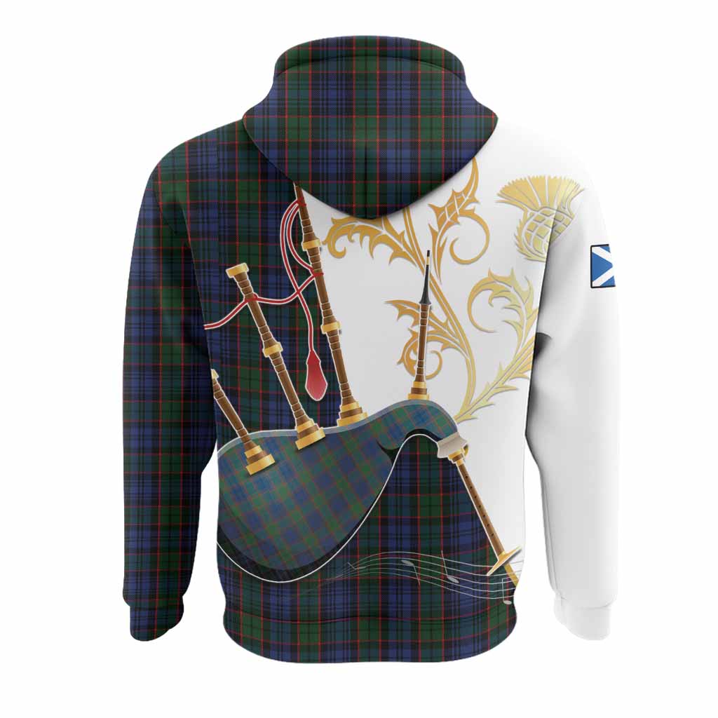 Fletcher Tartan Family Crest Hoodie Bagpipes with Scottish Thistle