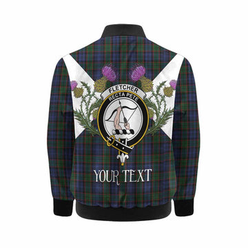 Fletcher Tartan Family Crest Kid Bomber Jacket Scottish Burns Night Thistle Floral