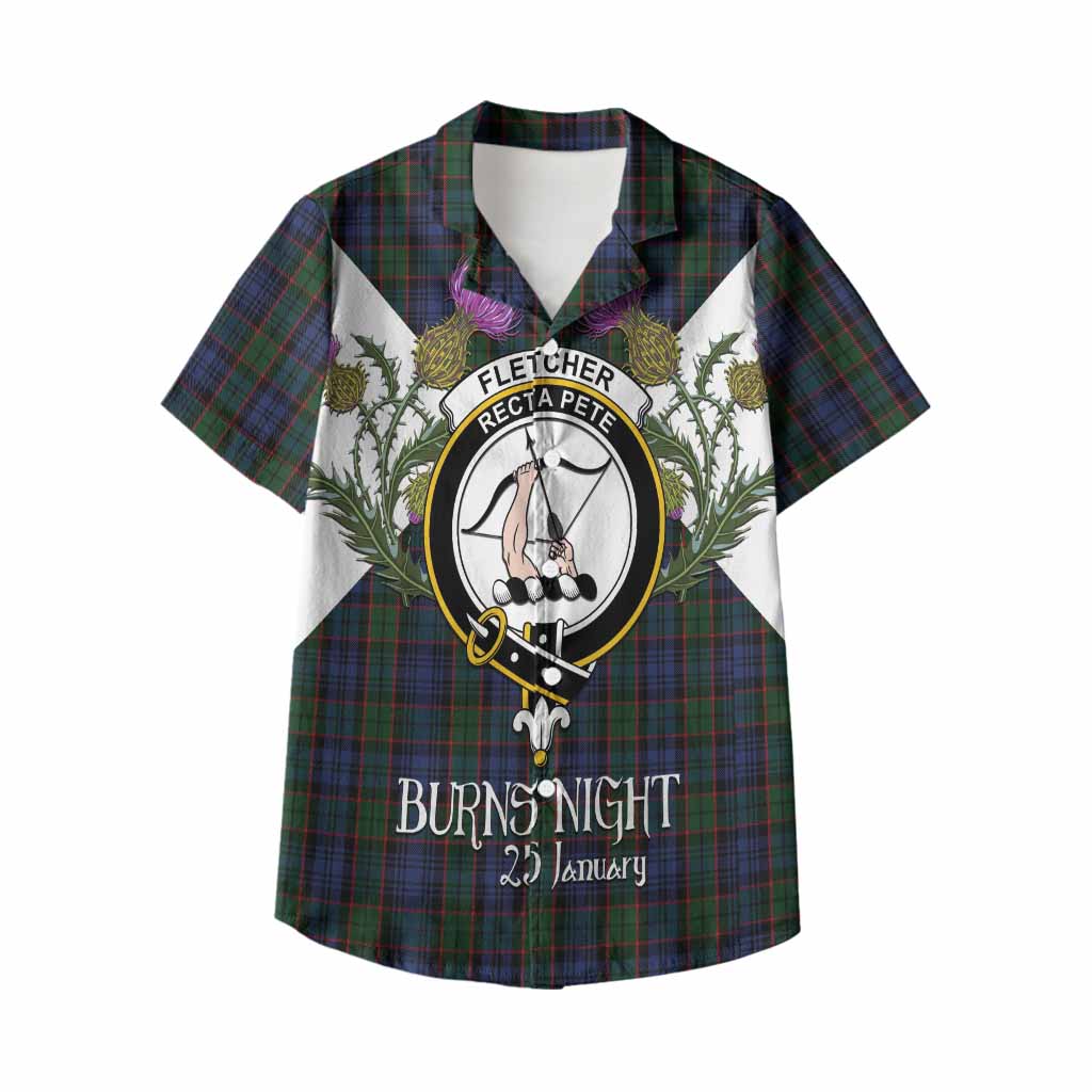 Fletcher Tartan Family Crest Kid Hawaiian Shirt Scottish Burns Night Thistle Floral