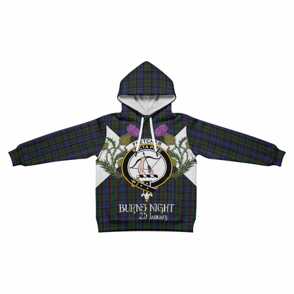 Fletcher Tartan Family Crest Kid Hoodie Scottish Burns Night Thistle Floral