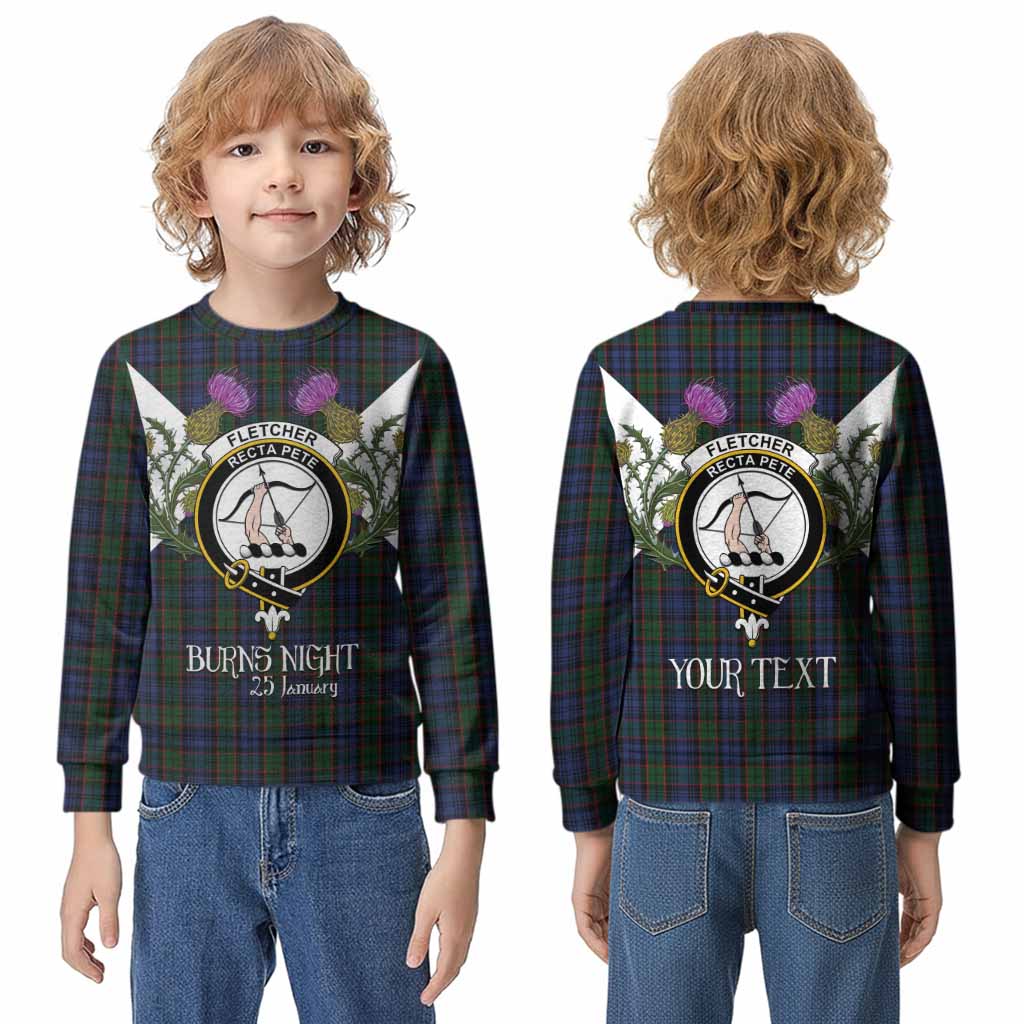 Fletcher Tartan Family Crest Kid Knitted Sweatshirt Scottish Burns Night Thistle Floral