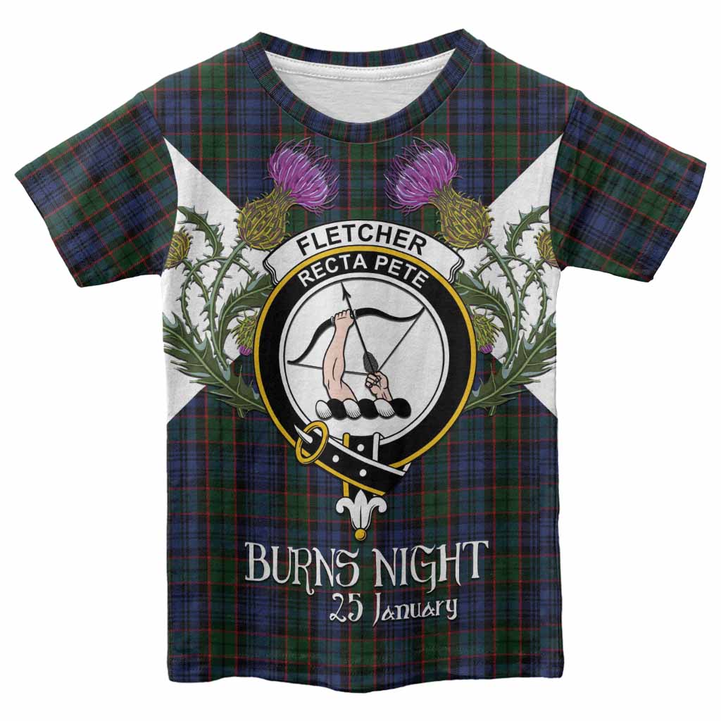 Fletcher Tartan Family Crest Kid T-shirt Scottish Burns Night Thistle Floral