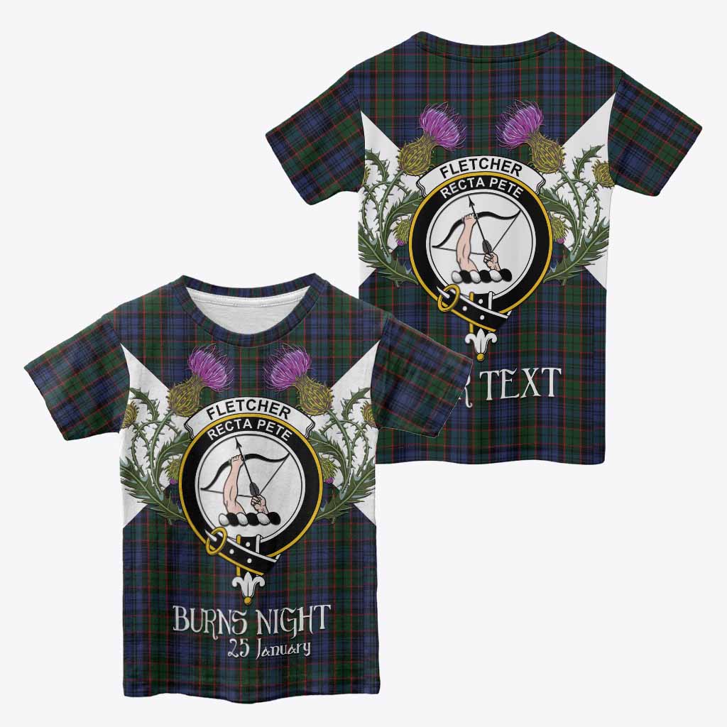 Fletcher Tartan Family Crest Kid T-shirt Scottish Burns Night Thistle Floral