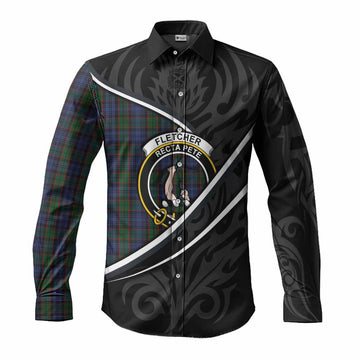 Fletcher Tartan Family Crest Long Sleeve Button Shirts Celtic Scottish Thistle Floral