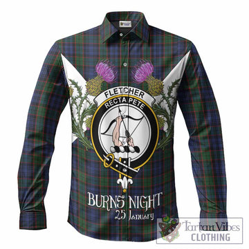 Fletcher Tartan Family Crest Long Sleeve Button Shirts Scottish Burns Night Thistle Floral