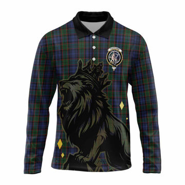 Fletcher Tartan Family Crest Long Sleeve Polo Shirt Crowned Lion Roaring