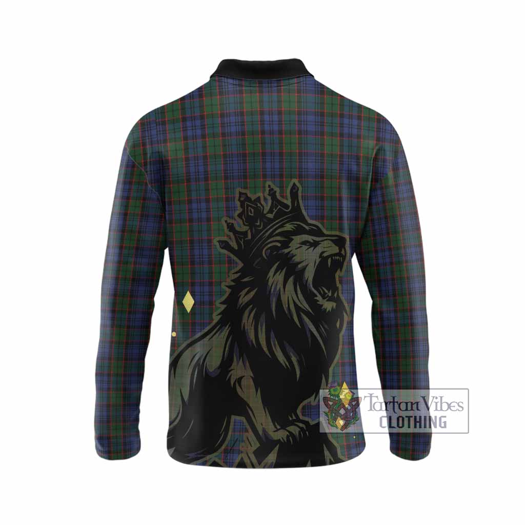 Fletcher Tartan Family Crest Long Sleeve Polo Shirt Crowned Lion Roaring