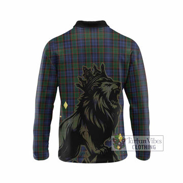 Fletcher Tartan Family Crest Long Sleeve Polo Shirt Crowned Lion Roaring