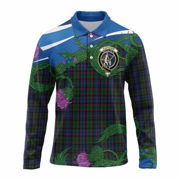 Fletcher Tartan Family Crest Long Sleeve Polo Shirt Thistle in Minimalism