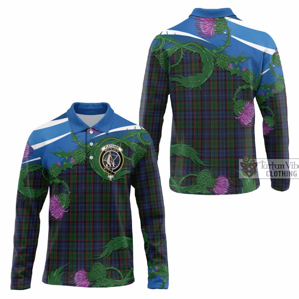 Fletcher Tartan Family Crest Long Sleeve Polo Shirt Thistle in Minimalism